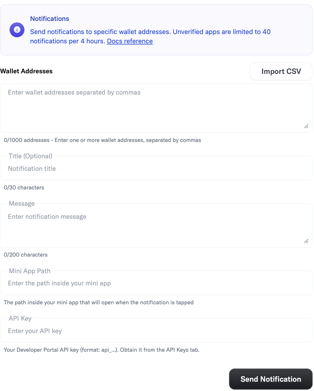 Notification Interface in the Developer Portal